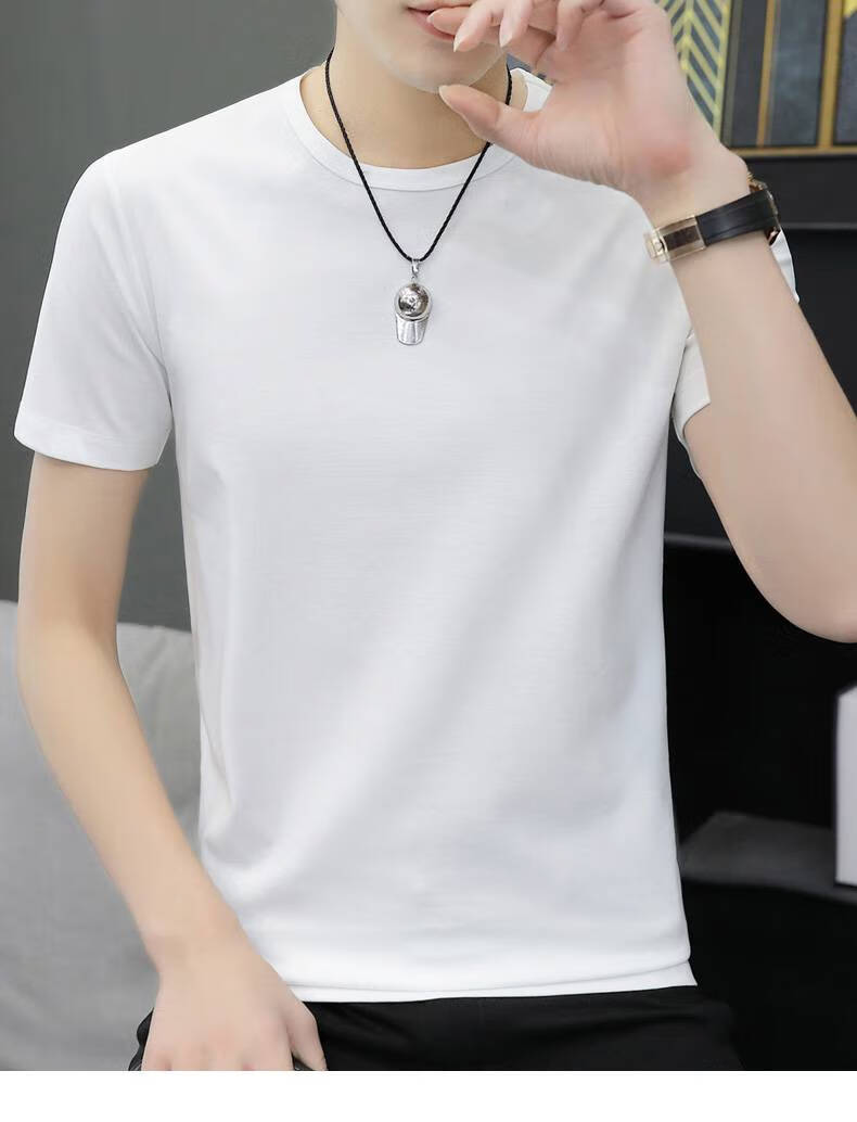 稻草人冰丝莫代尔短袖t恤男圆领纯色修身男士紧身夏季衣服上衣服打底