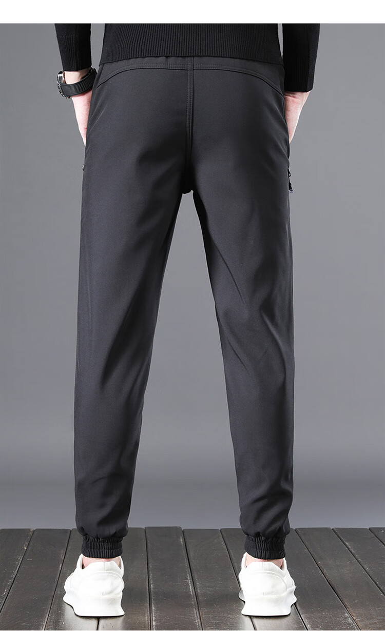 虎都男装2022秋季新品男士简约休闲裤直筒纯色男中青年系绳加绒裤子