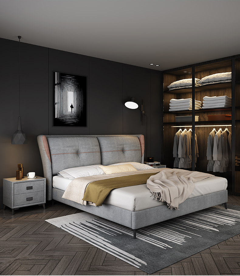 2021新款免洗科技布双人床18主卧大床意式极简轻奢软包布艺婚床科技布