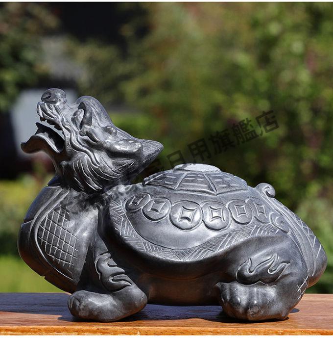 石雕龙龟摆件石头雕刻龙头龟霸下办公室客厅茶宠家居装饰原石雕刻木珠