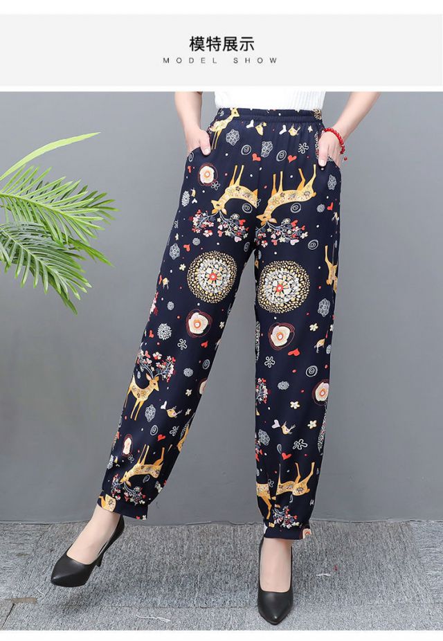 棉长裤子宽松显瘦居家裤绵绸吸汗薄款女广场舞民族风花裤3号色xl建议