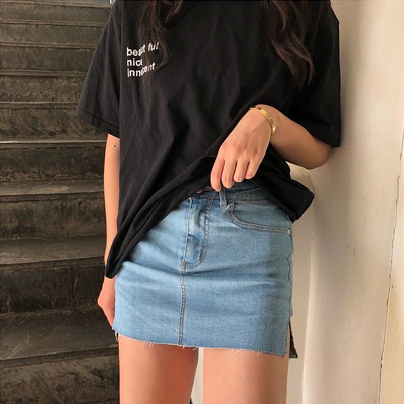 齐p屁小短裙迷你裙露出超短迷你牛仔裙防走光裙性感开叉包臀高腰短裙