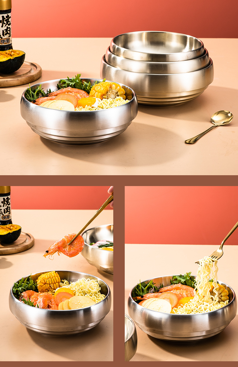 韩式冷面碗不锈钢双层隔热金色网红螺蛳粉拌饭泡面拉面大汤碗 金钻
