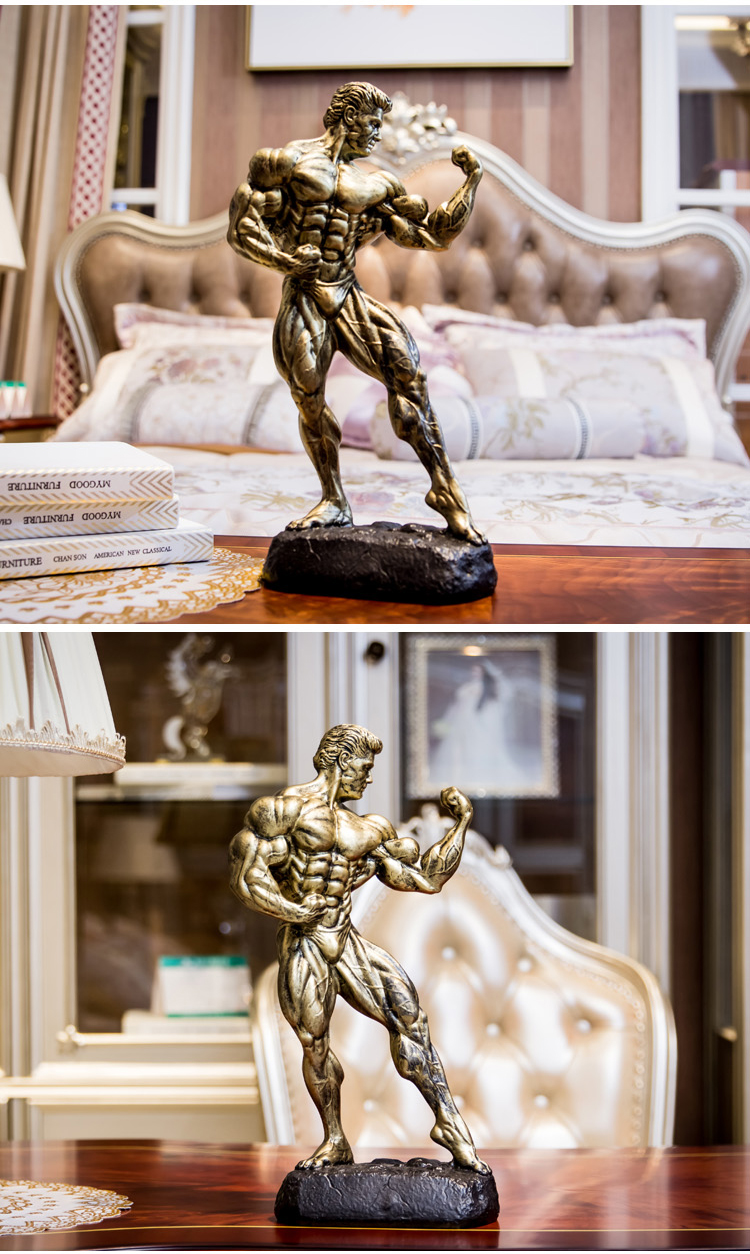 大力士雕塑健身房装饰品摆件奖品 b款肌肉男银色长16宽10高38【图片