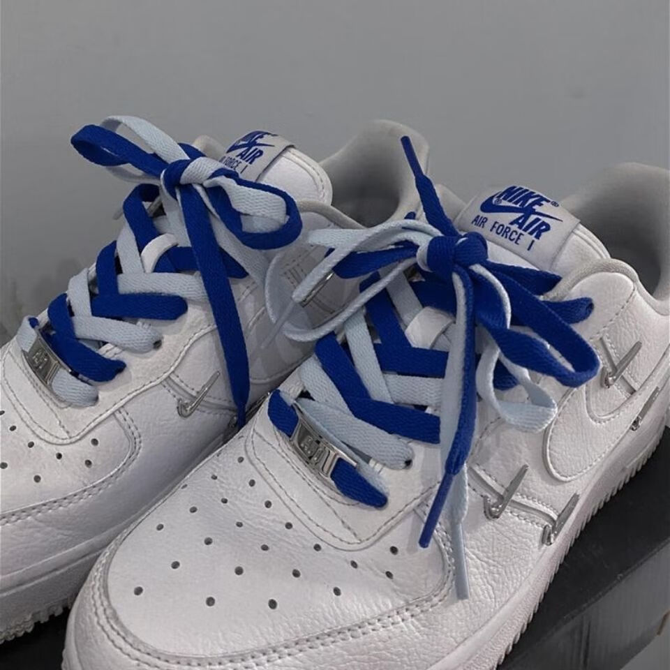 适配af1耐克空军一号四钩白蓝鸳鸯马卡龙果冻aj1男女四勾蓝色鞋带淡