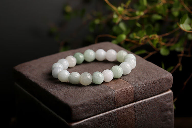 翡翠手链缅甸老矿a货玉石手链清新简约莲花珠珠手链玉器手串 翡翠莲花