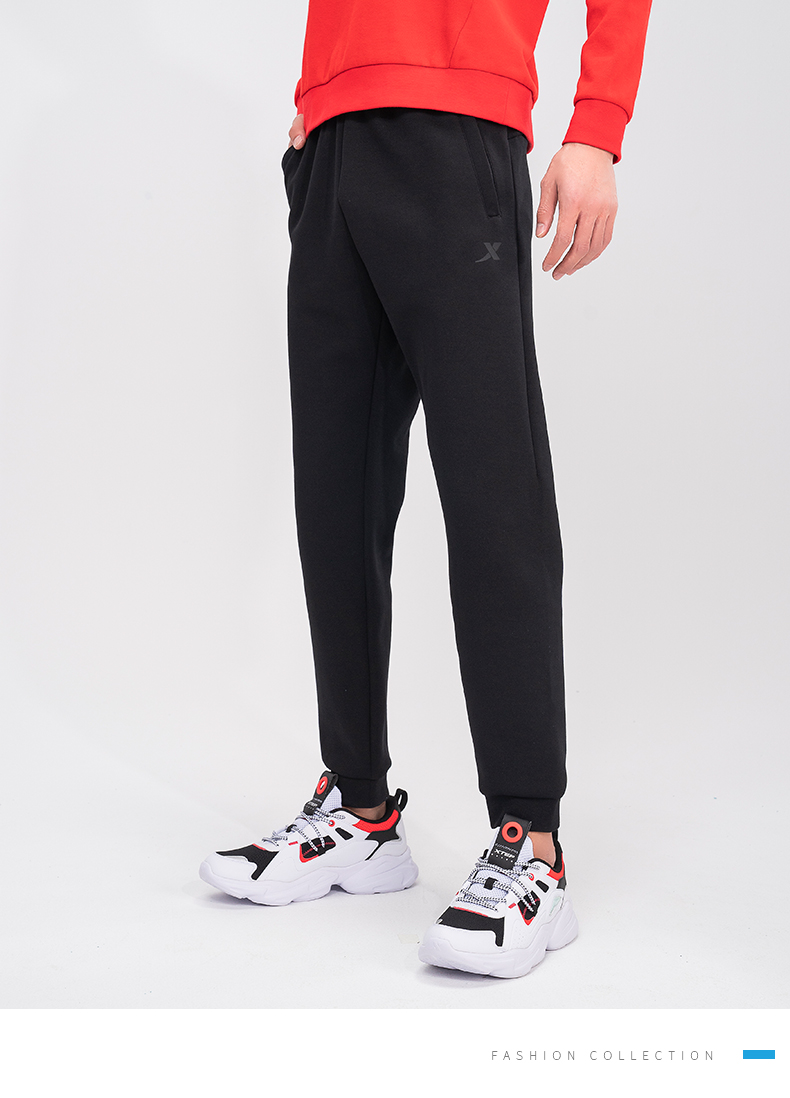 商场同款特步运动裤男新款口袋拉链针织束脚休闲运动长裤小脚裤