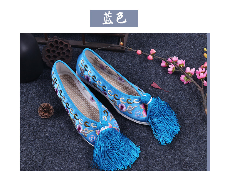 戏曲京剧绣彩鞋平底绣鞋儿童古装鞋女绣鞋青衣旦鞋小姐鞋 红色 35