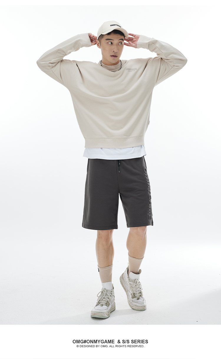 omg潮牌 运动卫衣男士字母发泡印花套头衫休闲圆领上衣打底衫宽松花 