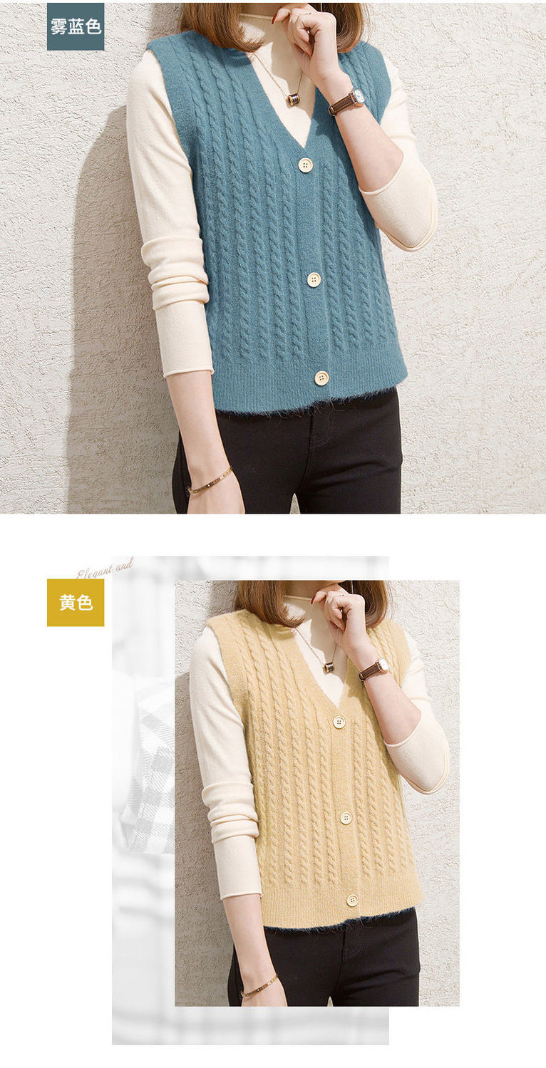 秋冬女款坎肩马甲加绒针织小马甲女背心开衫外穿年洋气毛衣马夹薄雾霾