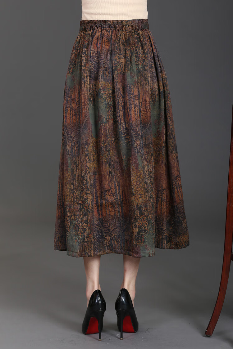 中老年真丝半身裙夏季香云纱大摆裙长款中年女士夏装裙子百搭修身收腰