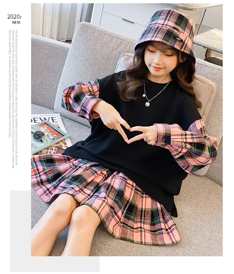 凌登女童连衣裙春装霸气女孩衣服中大童女装女生初中小学生套装裙12岁