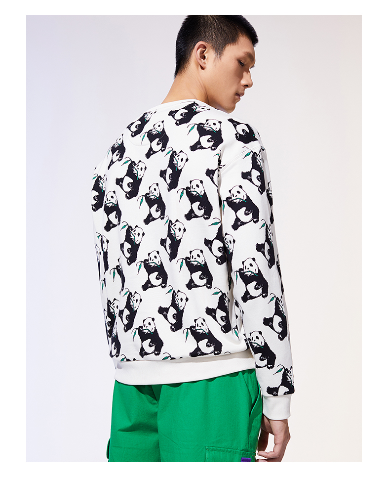 安踏卫衣男套头上衣男2021夏季新款休闲运动宽松圆领套头衫熊猫图案潮