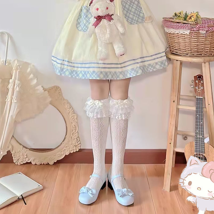洛丽塔袜子洛丽塔镂空小腿袜子甜美少女日系蕾丝花纹边lolita中筒袜