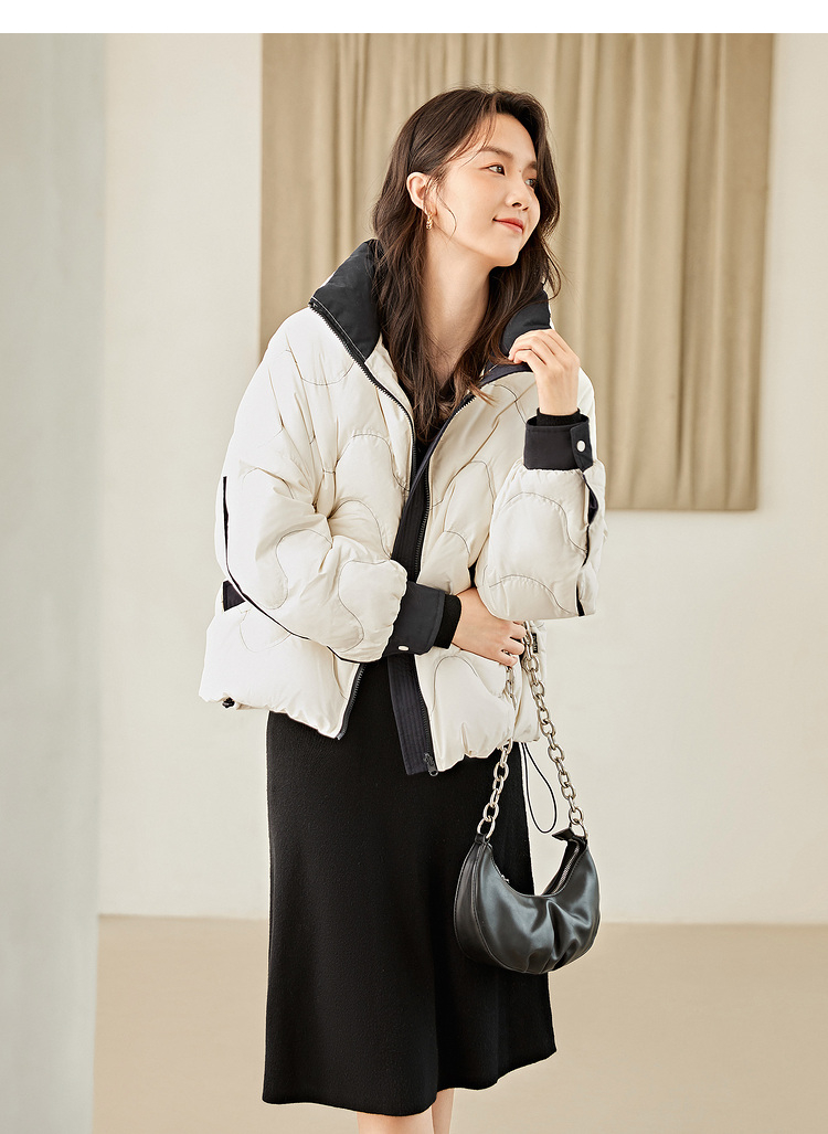 波司登旗下冰洁新潮【白鹅绒】羽绒服女2021冬新款立领保暖外套 静谧