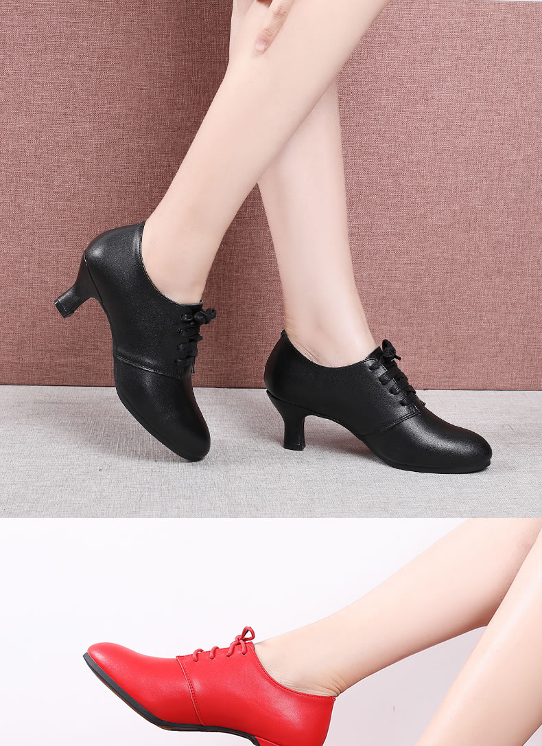 真皮广场舞鞋女成人四季中高跟舞蹈鞋软底广场舞鞋子拉丁跳舞女鞋微绒