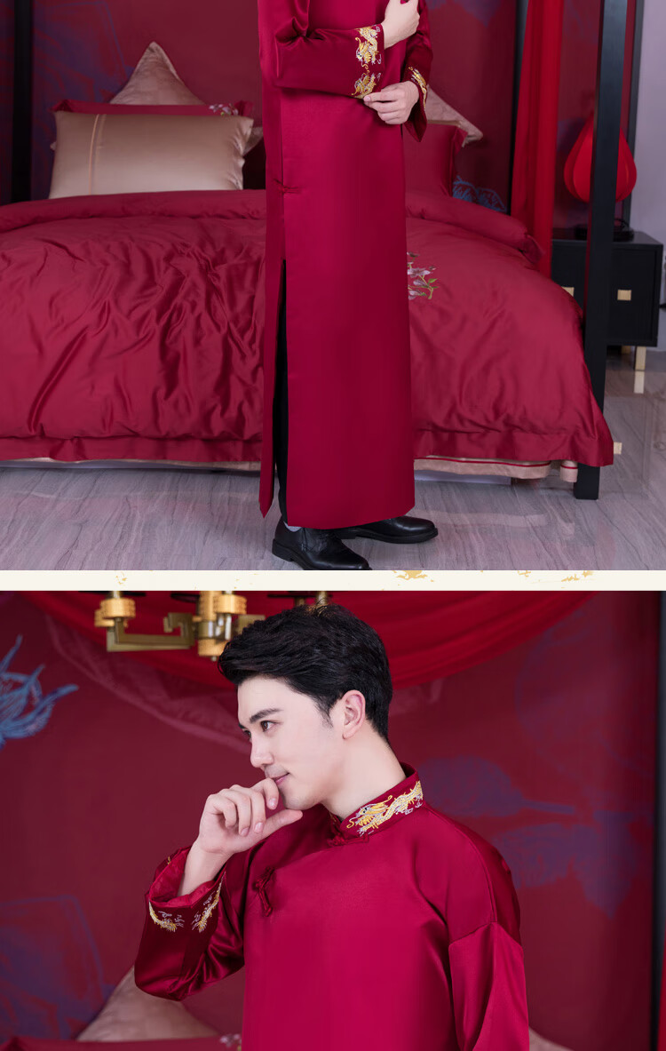 新品伴郎服中式男中式伴郎服秀禾服男装长袍马褂结婚演出相声表演团服