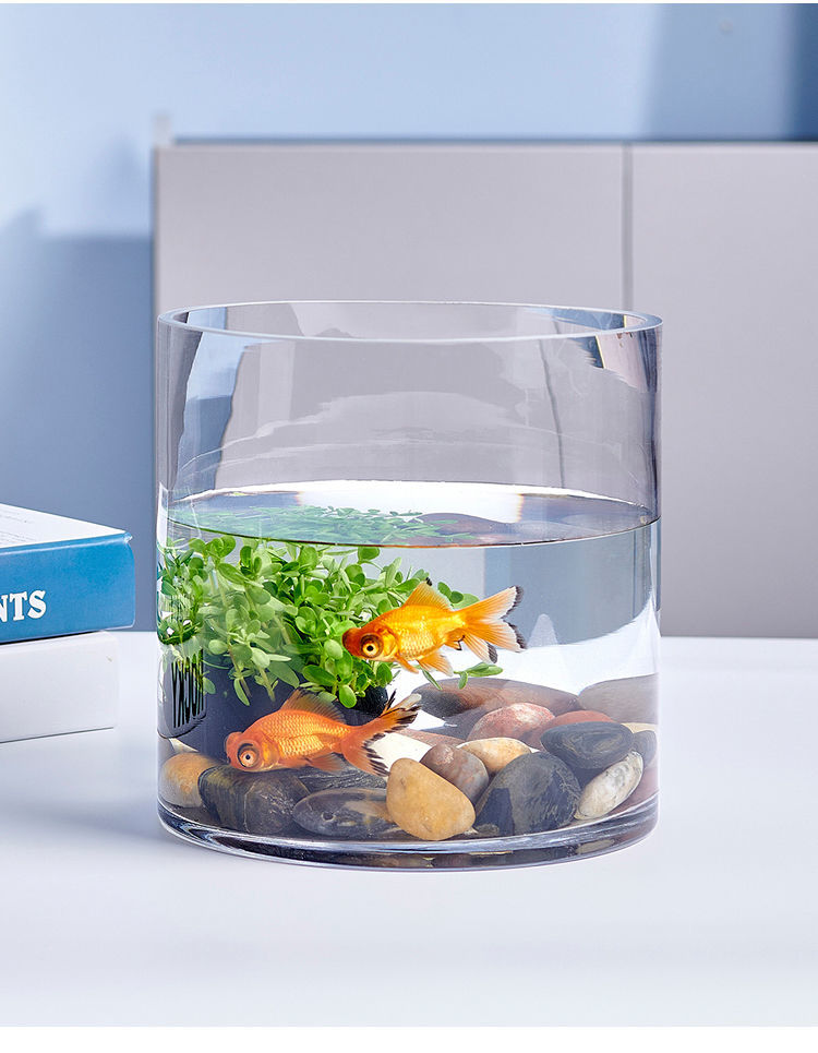 金鱼缸玻璃水族箱小型创意生态圆形圆柱大号乌龟缸造景培装饰1520圆柱