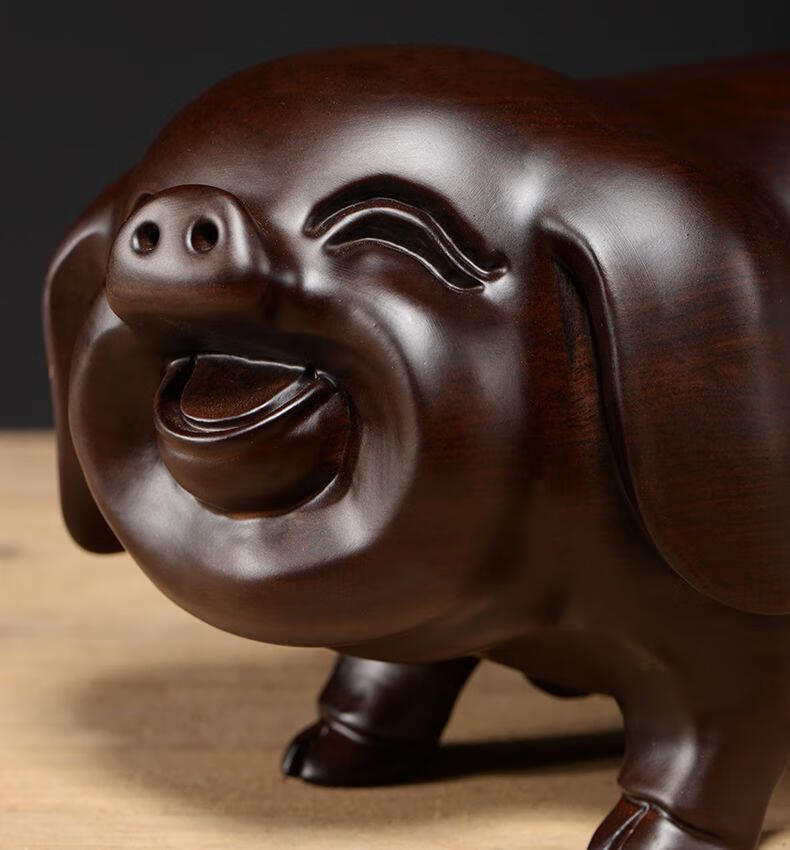 唐砖木雕摆件猪木质十二生肖猪红木工艺品仿古家居客厅玄关装饰礼品