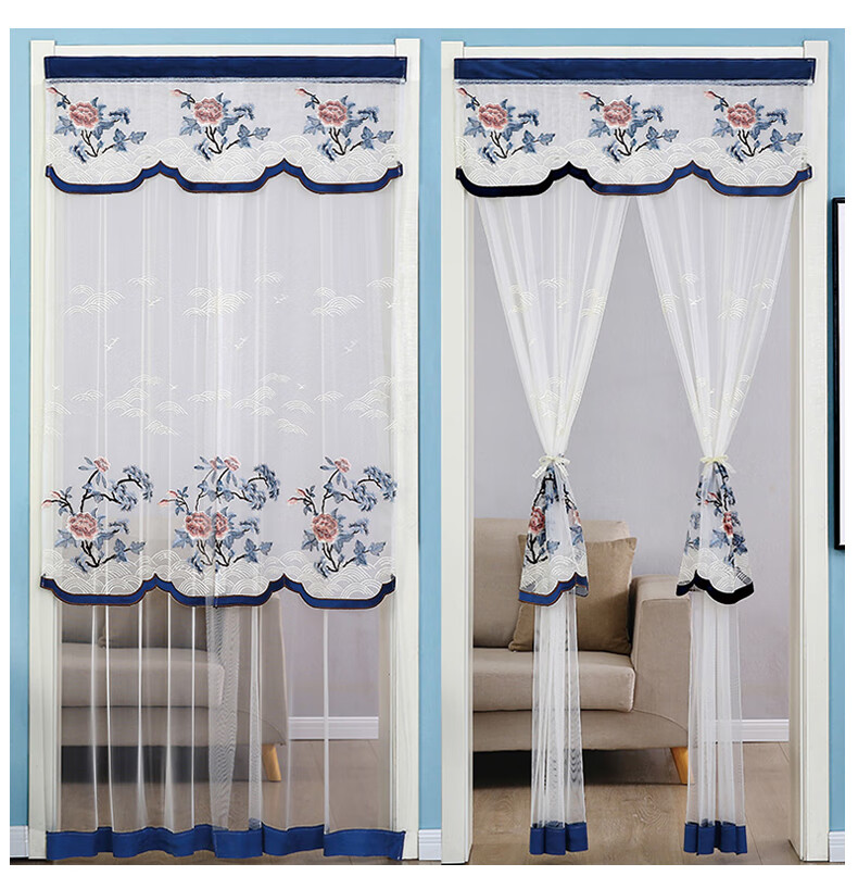 双层纱门帘门帘蕾丝双层纱帘夏季卧室厨房隔断遮挡帘防蚊门帘布艺家用