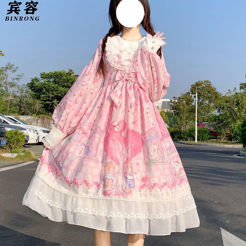 宾容宽松洛丽塔裙子学生夏仙女日常穿搭软妹lolita连衣裙240粉色无