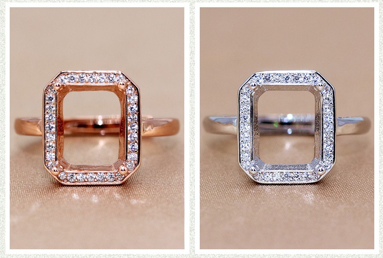 洛华琦925银戒托长方形戒指空托宝石镶嵌468101520mm尺寸全46mm白金色