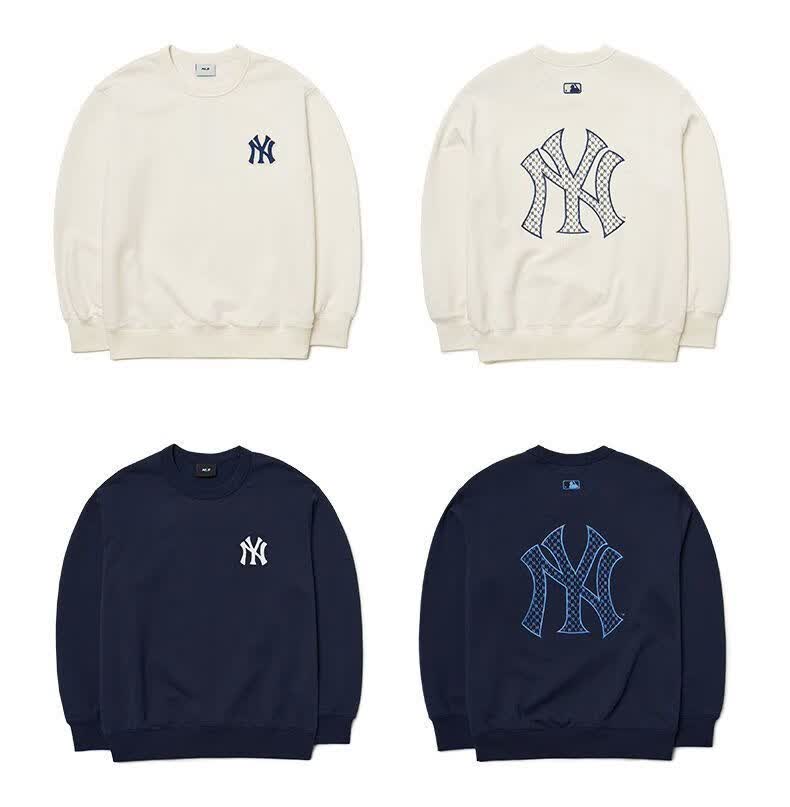 美职棒(mlb)男女刺绣圆领卫衣宽松垂坠感慵懒长袖上衣潮 米黄色 s