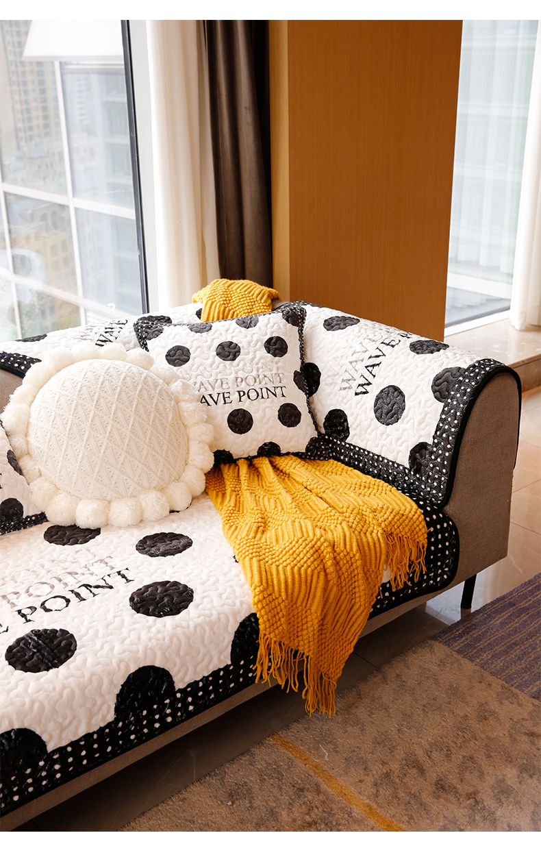 颂发沙发套子2022新款敏顺沙发垫冬款牛奶绒波点沙发垫子2021新款沙发