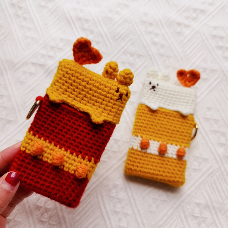 手工编织材料包硬烟盒套毛线创意礼物小熊软细男友diy包包奶白小熊硬