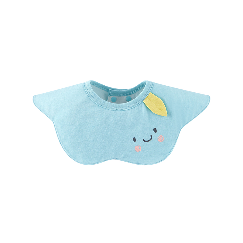 英氏婴儿圆形围嘴儿童口水巾口肩棉质按扣式可爱卡通湖蓝色默认1