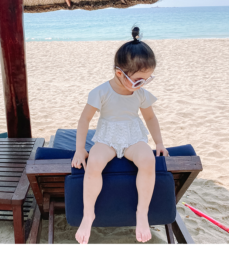 儿童泳衣小女孩可爱裙式游泳衣宝宝婴儿连体小童公主比基尼白色蕾丝裙