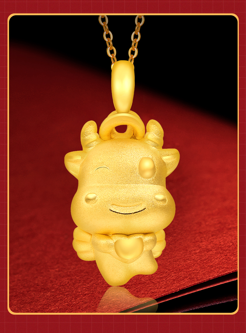 老凤凰金牛吊坠女黄金生肖牛本命年男牛年挂坠足金小牛项链3d硬金项坠