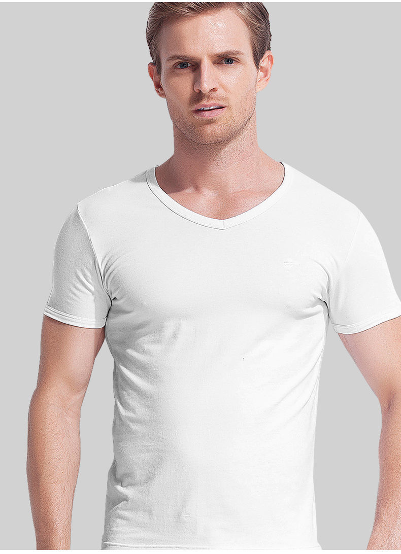 男士纯棉短袖t恤背心内穿v领内衣半袖老头衫打底全棉汗衫男v领白色1