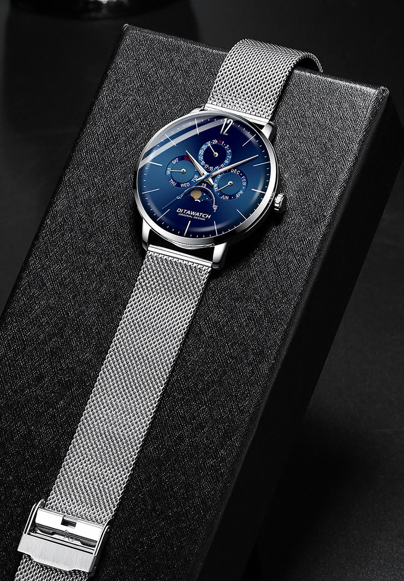 迪塔dita手表男防水超薄学生时尚简约潮流石英表防水a01玫壳黑面钢带