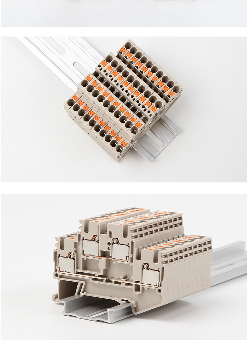 町洋dp25平方紫铜弹簧直插式导轨uk快速接线端子座并线排连接器dp4