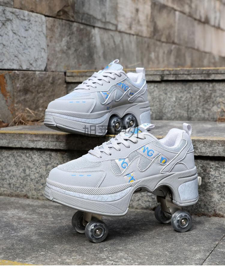 四轮暴走鞋儿童男女款溜冰轮滑鞋带有轮子的多功能旱冰变形鞋p1炫湾邦