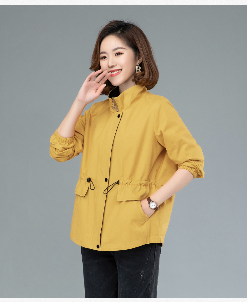 富贵鸟短款外套女春秋2021新款妈妈薄款立领风衣女中年宽松棉夹克上衣