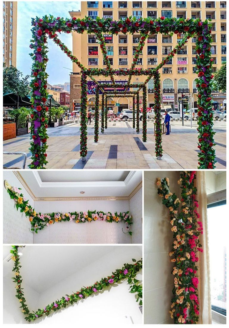 仿真玫瑰花藤假花藤条客厅空调管道遮挡装饰吊顶藤蔓塑料植物缠绕紫色