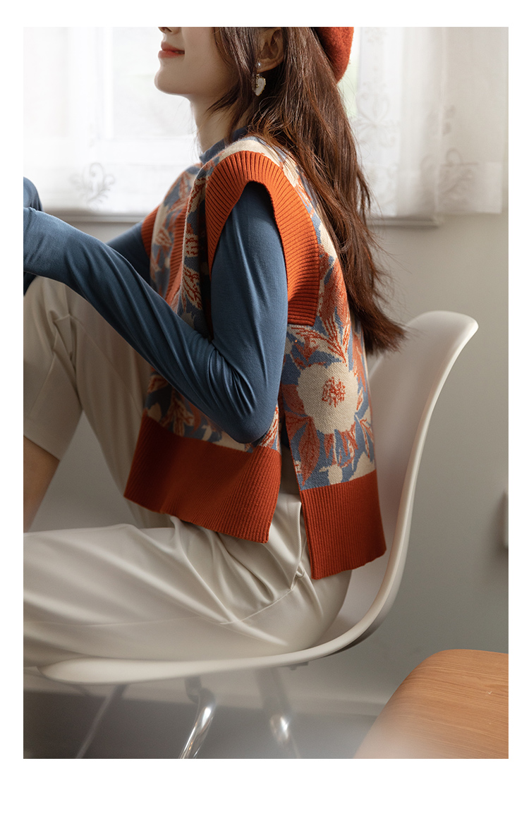 谜秀毛衣针织马甲女2021秋装新款韩版设计感小众外套背心上衣橘色f2