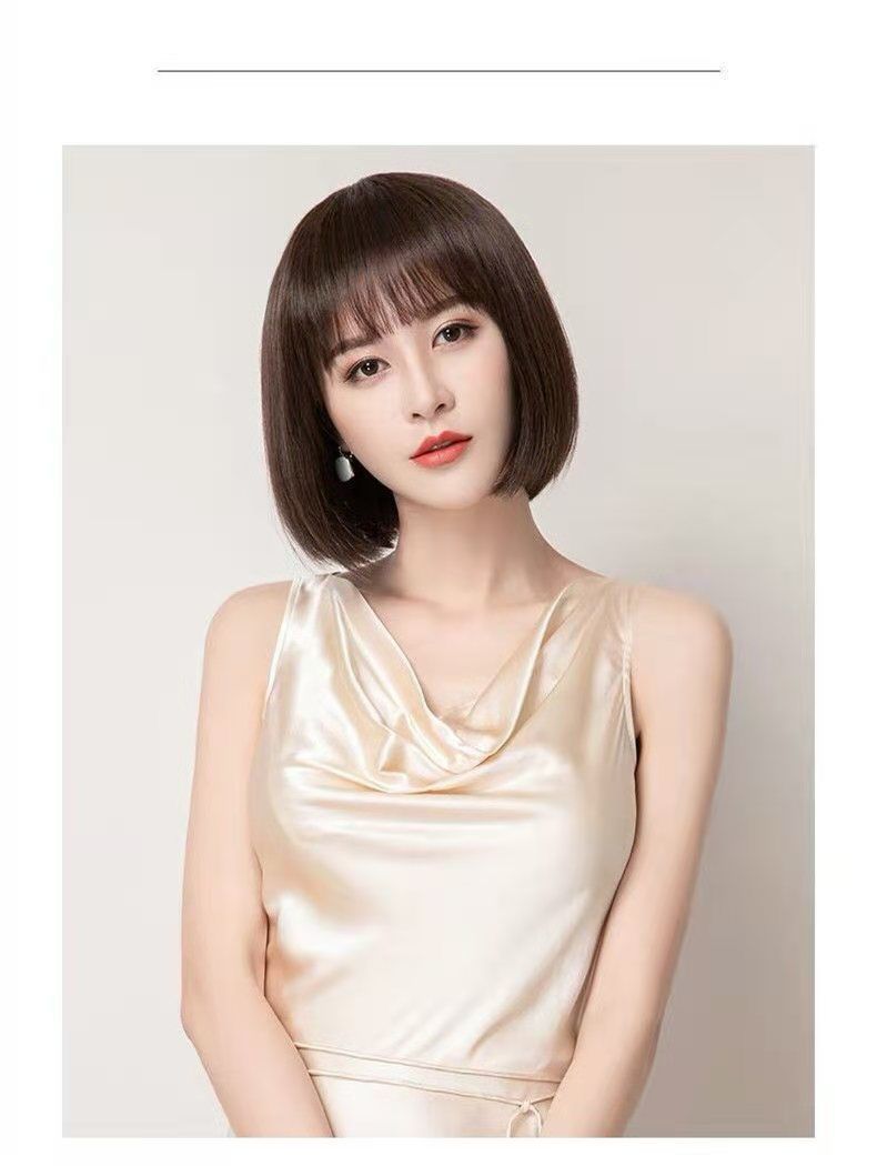 唐妮假发女短发真发波波头内扣圆脸假发套女自然逼真整顶直发全头套全