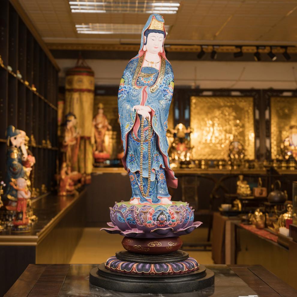 摆件阿弥陀佛大势至菩萨客厅公司佛堂摆设高56厘米观音菩萨纯铜唐彩