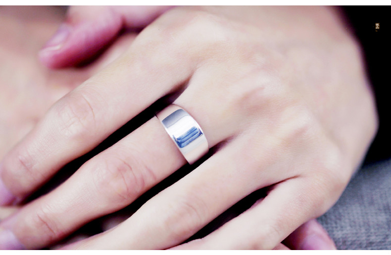 奕琨银戒指999光面平板戒指男女食指环大气超宽活开口光板戒子小号8mm