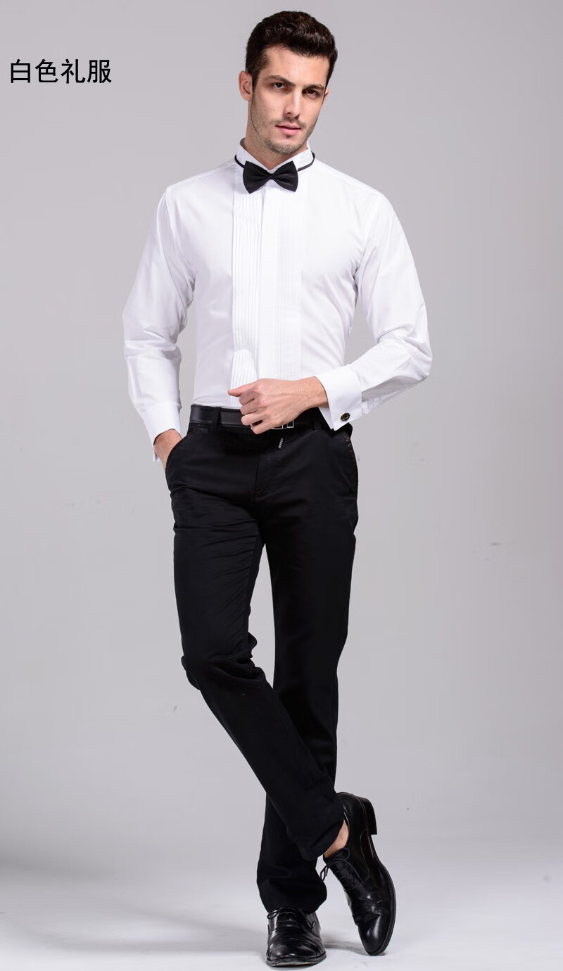 燕尾服衬衣男士长袖礼服衬衫演出派队领结新郎燕子领结婚法式袖扣 无