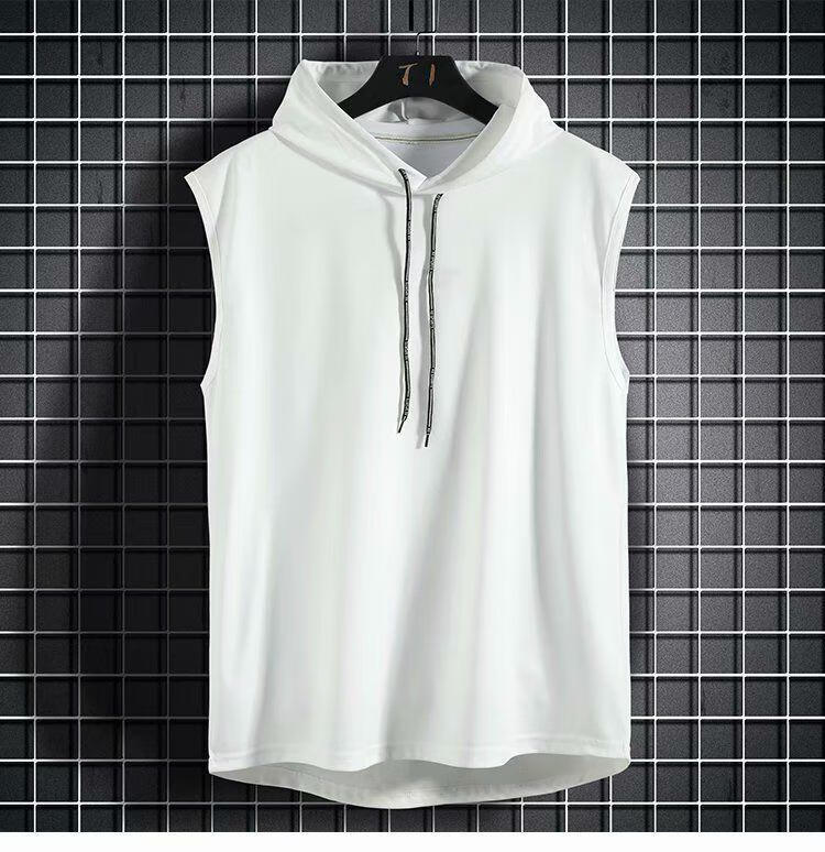 速干无袖连帽卫衣篮球无帽运动背心坎肩打底衫宽松韩版肩连帽白色3xl