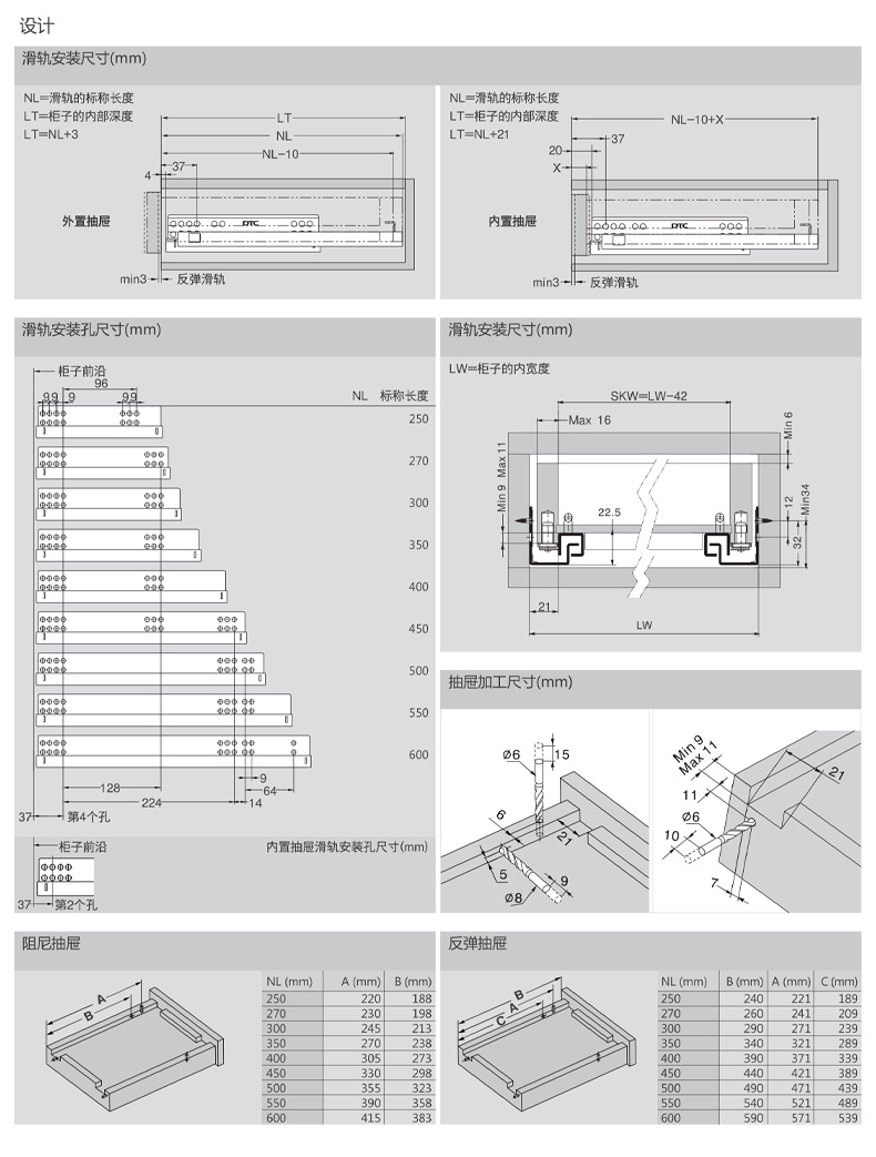 按压反弹导轨隐藏式抽屉导轨抖音 g10 300mm16板 半拉阻尼轨道【图片