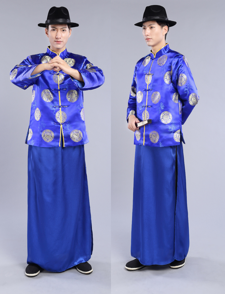 妩纪民国古装地主服装财主员外老爷马褂演出服掌柜管家唐装寿服新郎装