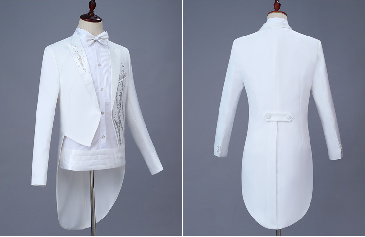 燕尾服男演出礼服烫海草彩钻黑白色魔术师美声歌手指挥服礼套装 黑 湖