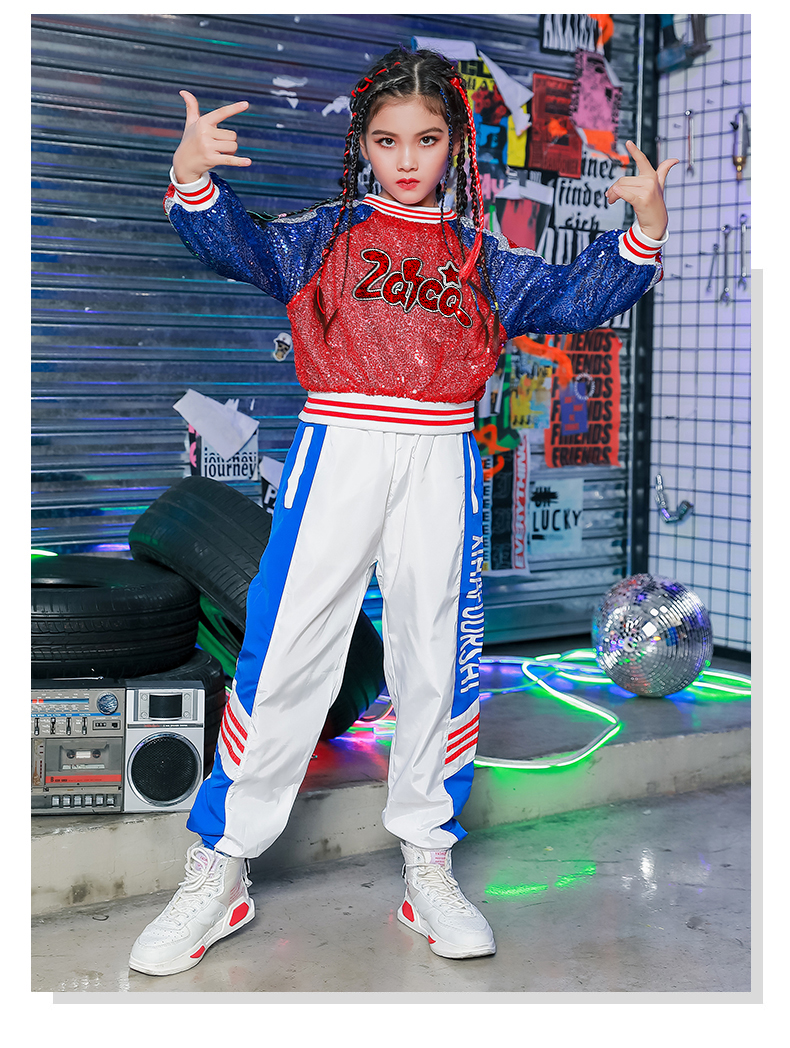 吉他演出服装男童爵士舞街舞演出服男孩亮片表演服女童说唱弹架子鼓手