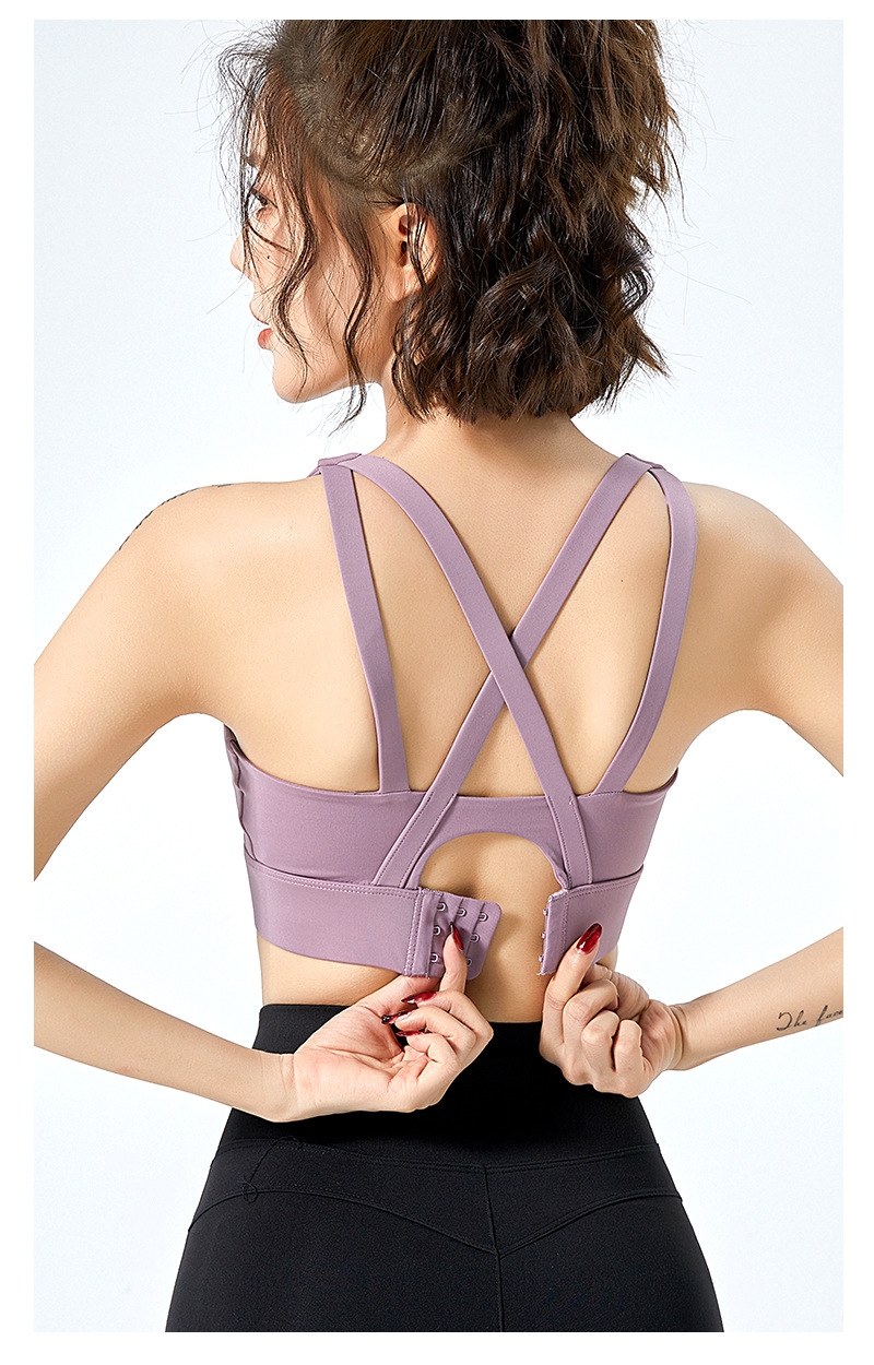 高强度跑步健身文胸防震聚拢美背瑜伽背心一体式固定杯运动内衣女 wx