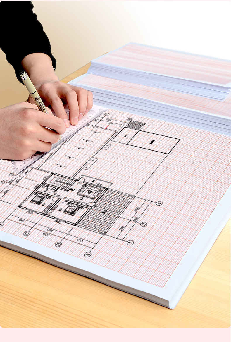 工程繪圖建築設計硫酸紙畫圖手繪製圖紙a1a2a3a4紅色格子二號圖溫妤a4